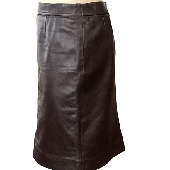 Dark Brown Leather Skirt Sz 6 Jaclyn Smith #173F - Picture 5 of 12